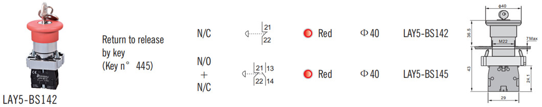 Technical diagram showing dimensions and key lock mechanism