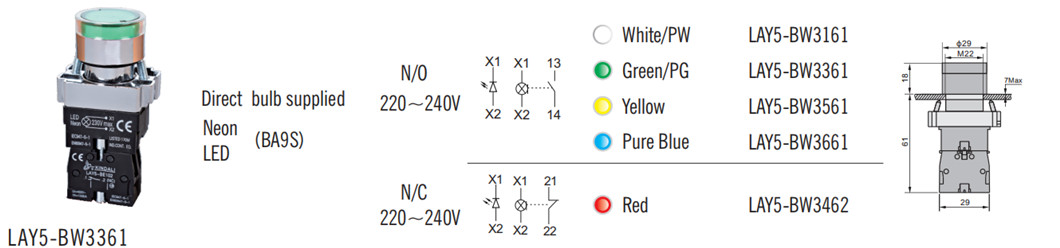 Diagram detailing electrical connections and dimensions