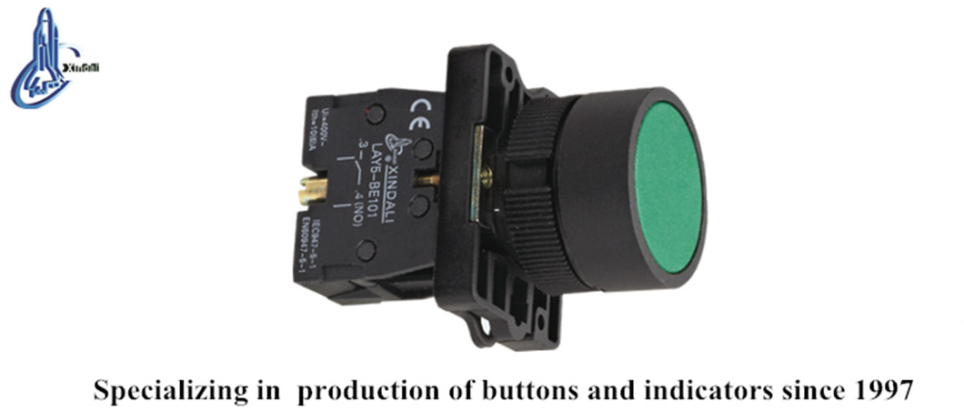 Close up of the push button switch showing contact block