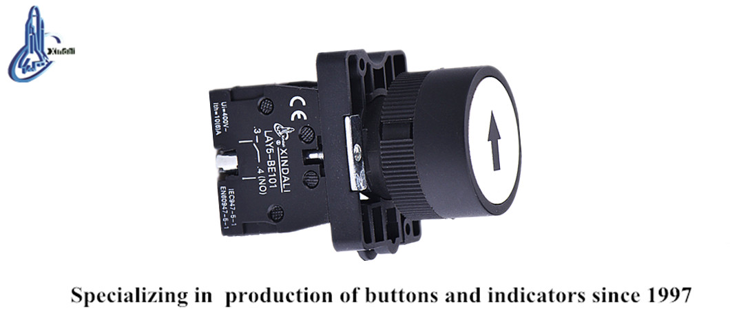 Close up of the push button switch showing terminal markings