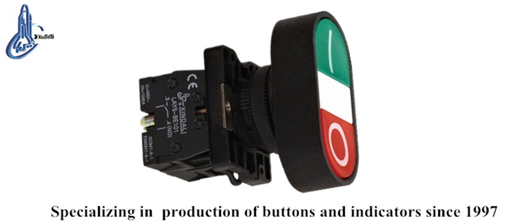 Double head pushbutton switch with red and green buttons