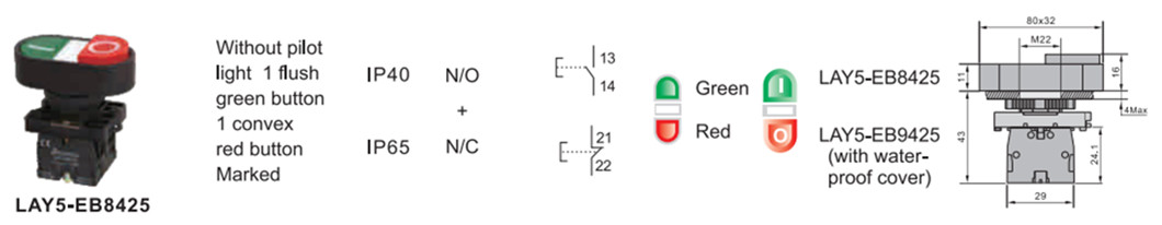 Technical diagram of double head push button switch