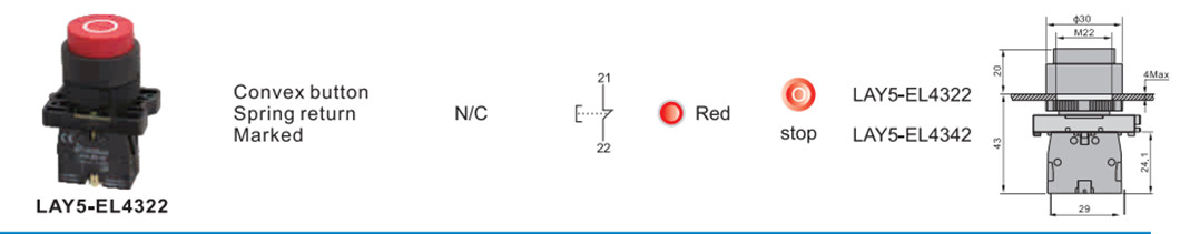 Technical diagram showing dimensions and mounting details of the push button