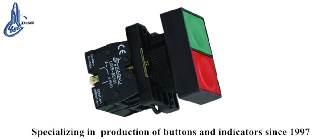 Close up of the double head pushbutton switch showing contact terminals