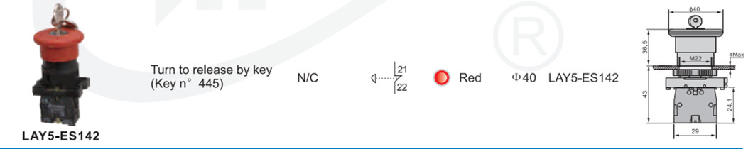 Technical diagram showing dimensions and key release mechanism
