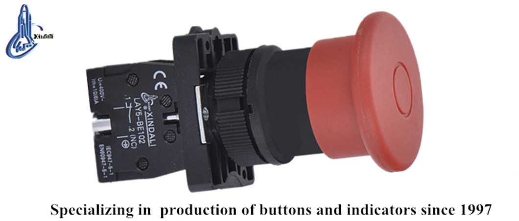 Close up of the emergency stop push button switch showing contact details