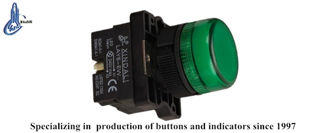 Close up of the push button switch showing the LED indicator