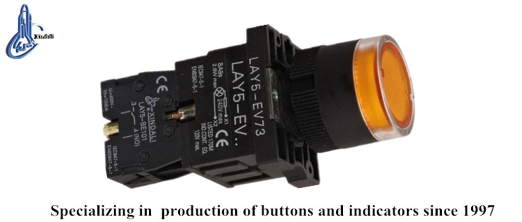 Close up of the LED indicator push button switch