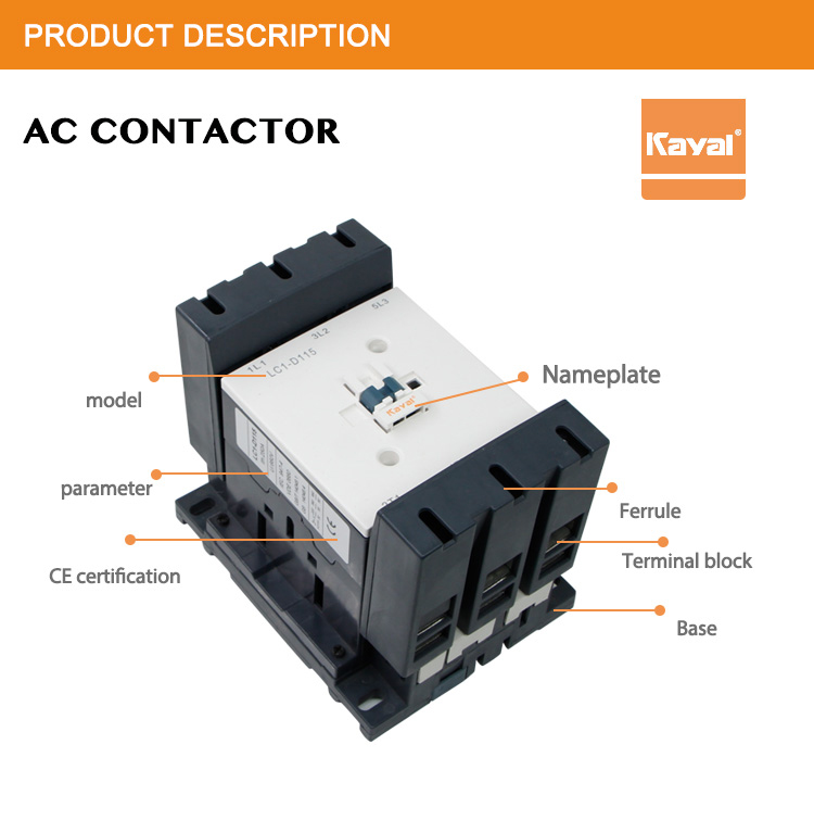 Close up of the AC Contactor nameplate and terminal block
