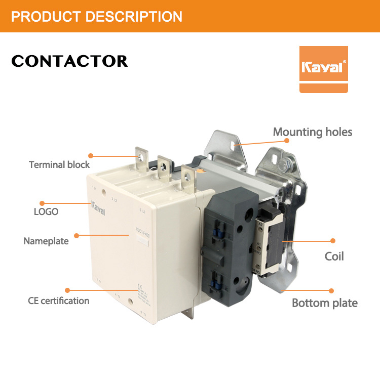 Close up of AC contactor terminal block and construction