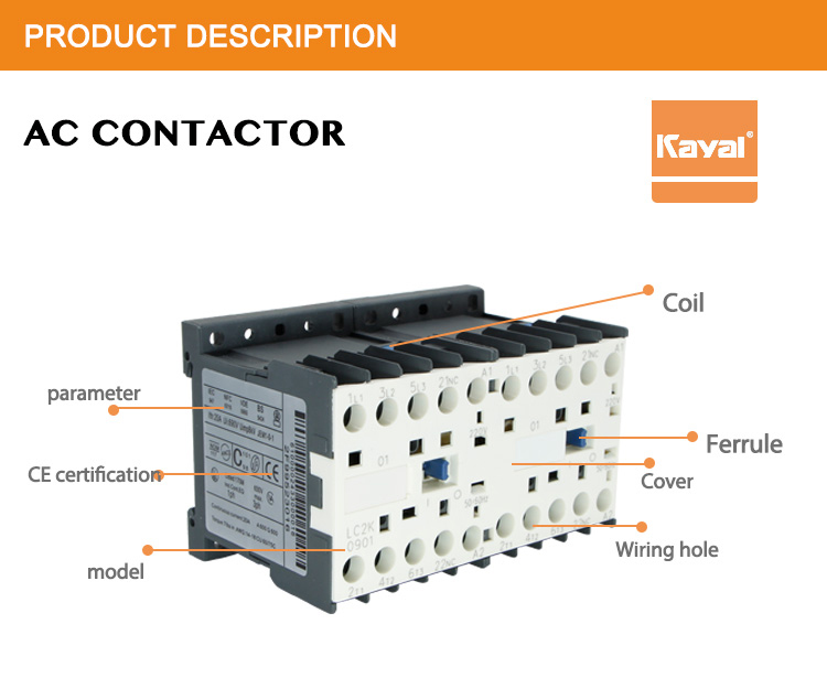 Diagram showing AC contactor wiring and terminal identification