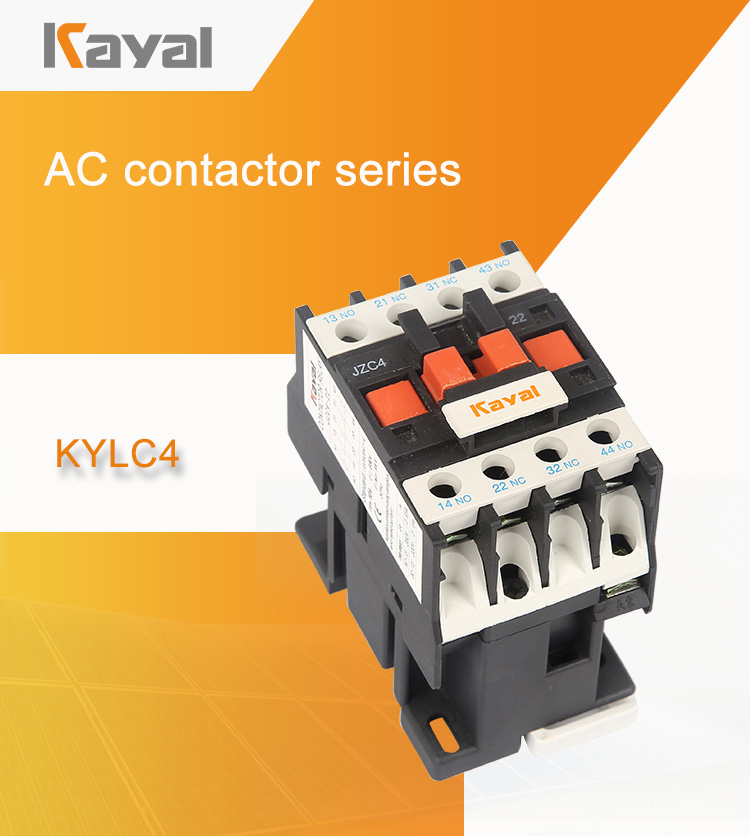 Terminal layout of the AC contactor showing NO and NC markings