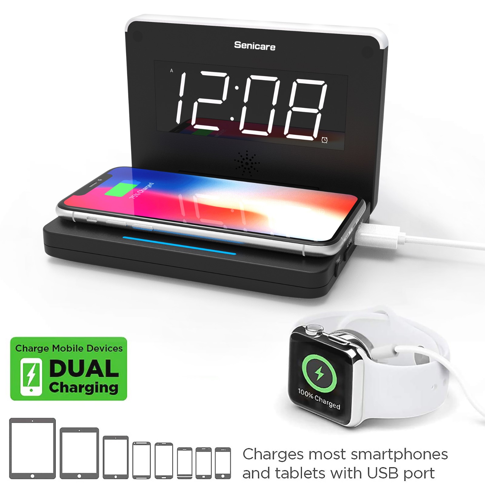 LED Digital Alarm Clock with USB and Wireless Charging - Image 2