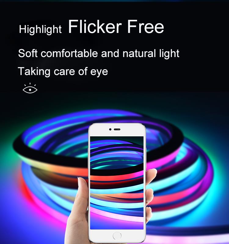 Close up of neon strip light showing soft, flicker-free illumination