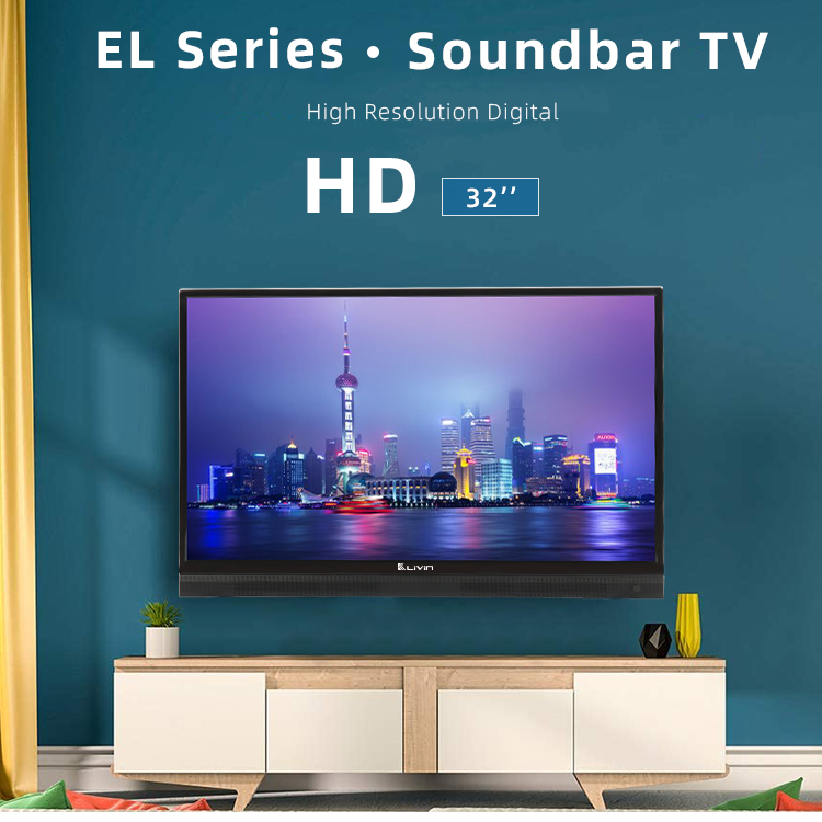 Front view of 32-inch LED TV with integrated soundbar