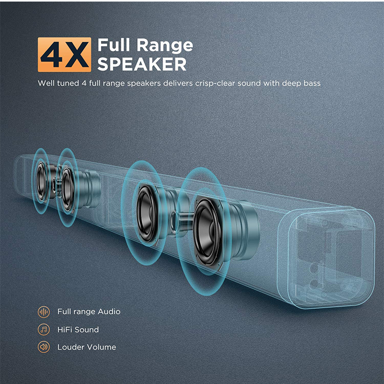 Close up of the integrated soundbar speaker system