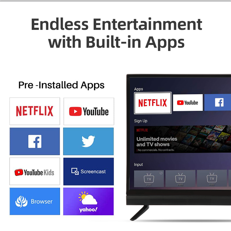 Smart TV interface showing pre-installed apps