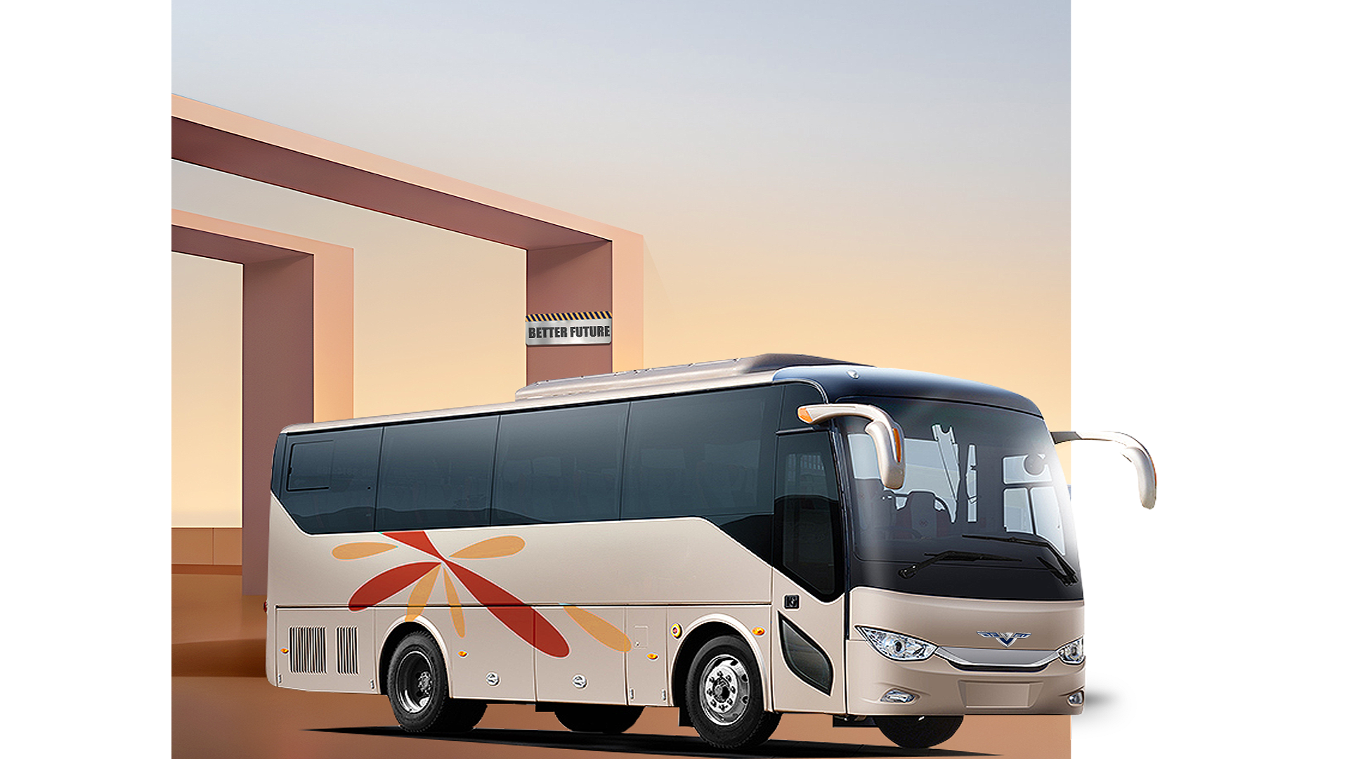 Side profile of the tourism coach.