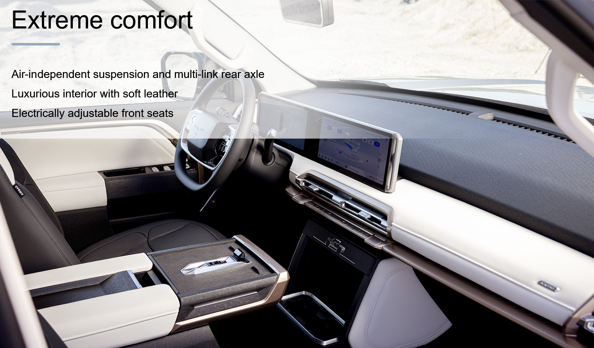 Close up of the vehicle interior and suspension components