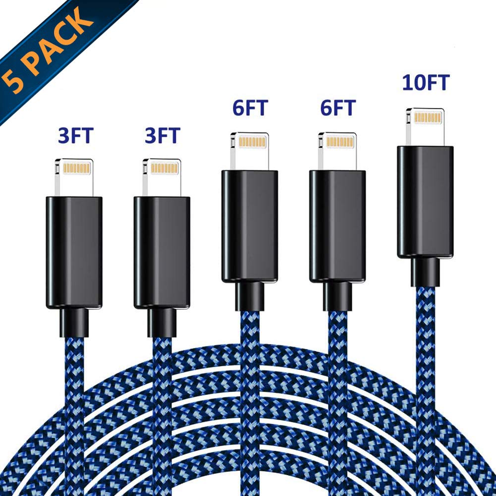 Lightning Cable MFi Certified iPhone Charger 5 Pack Charging USB Syncing Data Nylon Braided Compatible iPhone - Image 2
