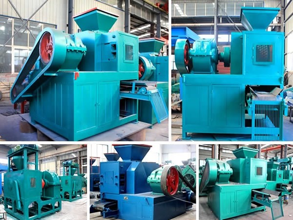 Lime briquetting machine assembly showing rollers and feeding hopper