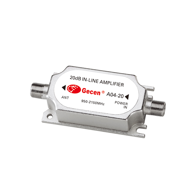 20dB in-line coaxial cable amplifier showing ANT and POWER IN ports
