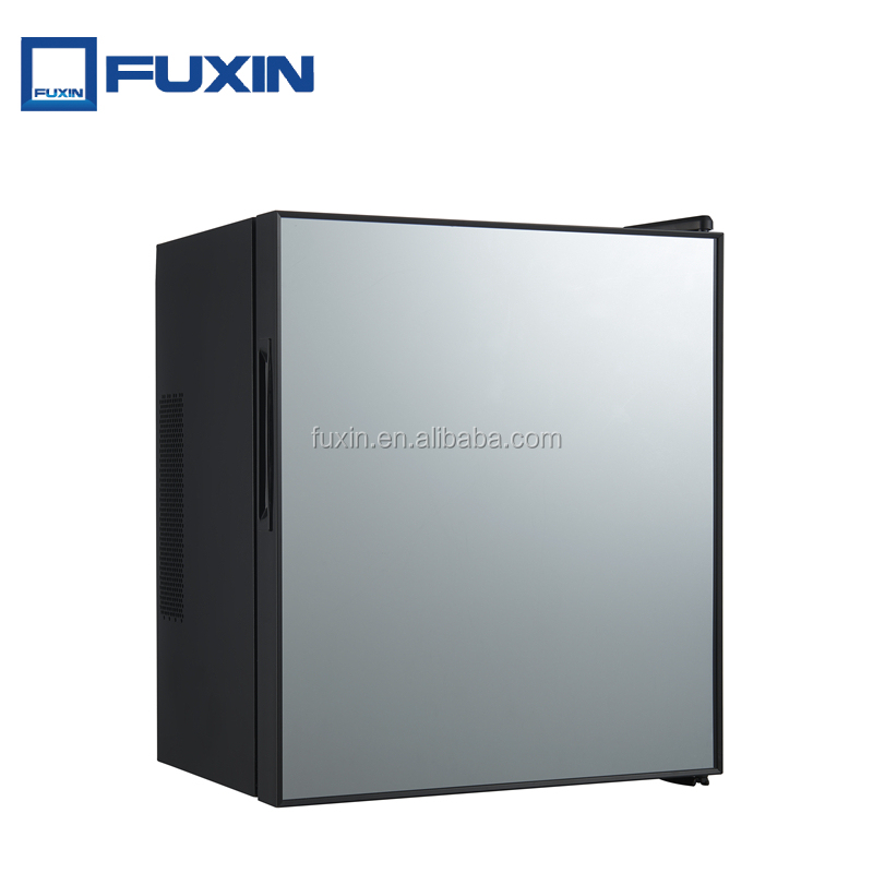Front view of the thermoelectric cosmetic cooler showing the mirror door