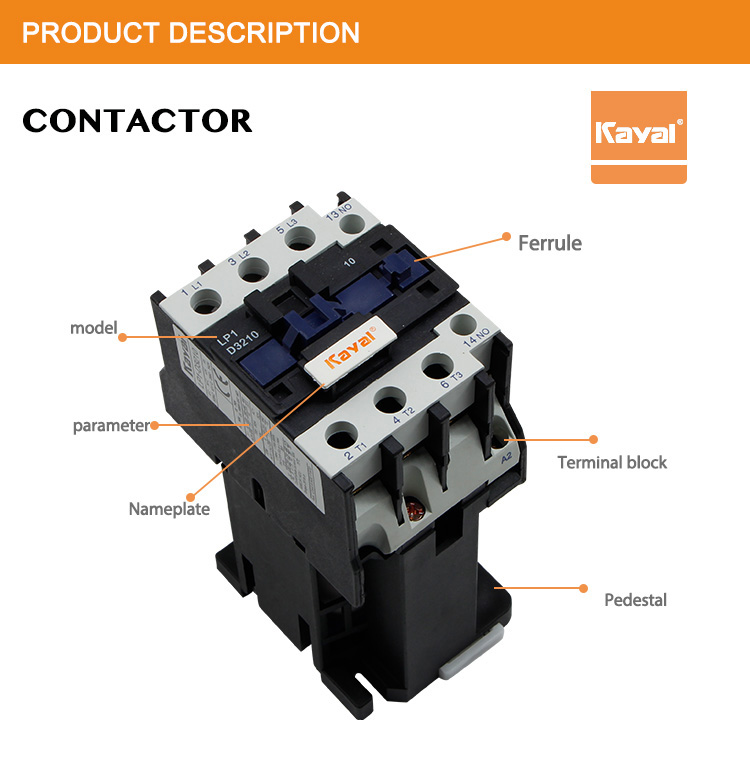 Close up of the contactor terminal block and nameplate