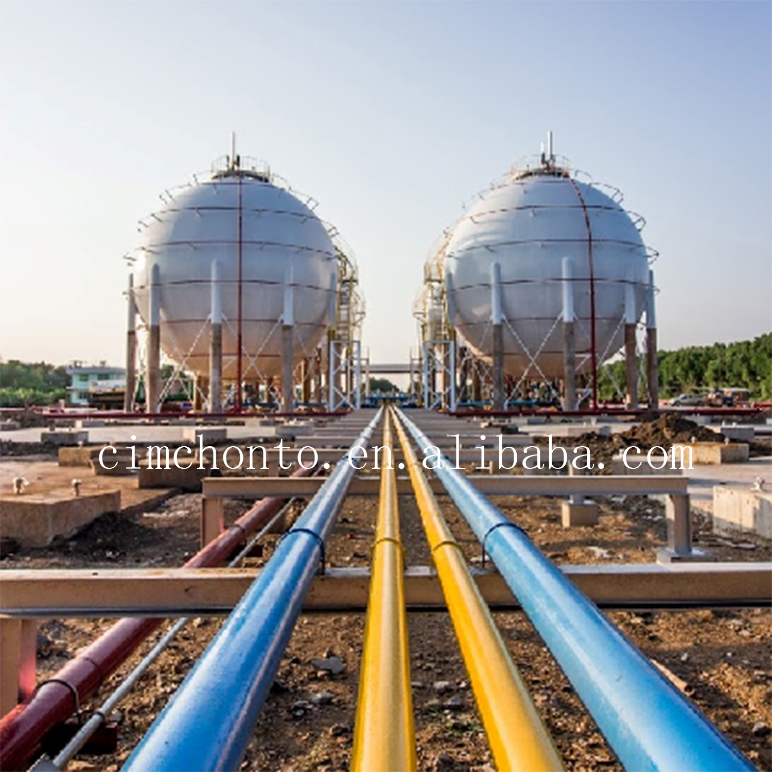 Detailed view of spherical storage tank infrastructure