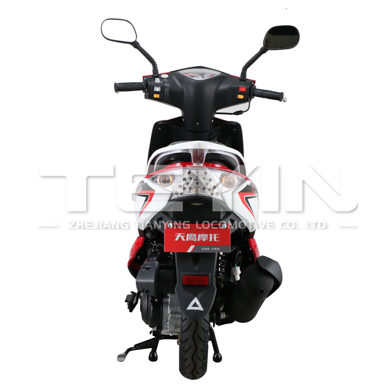 Rear view of scooter showing exhaust and taillight