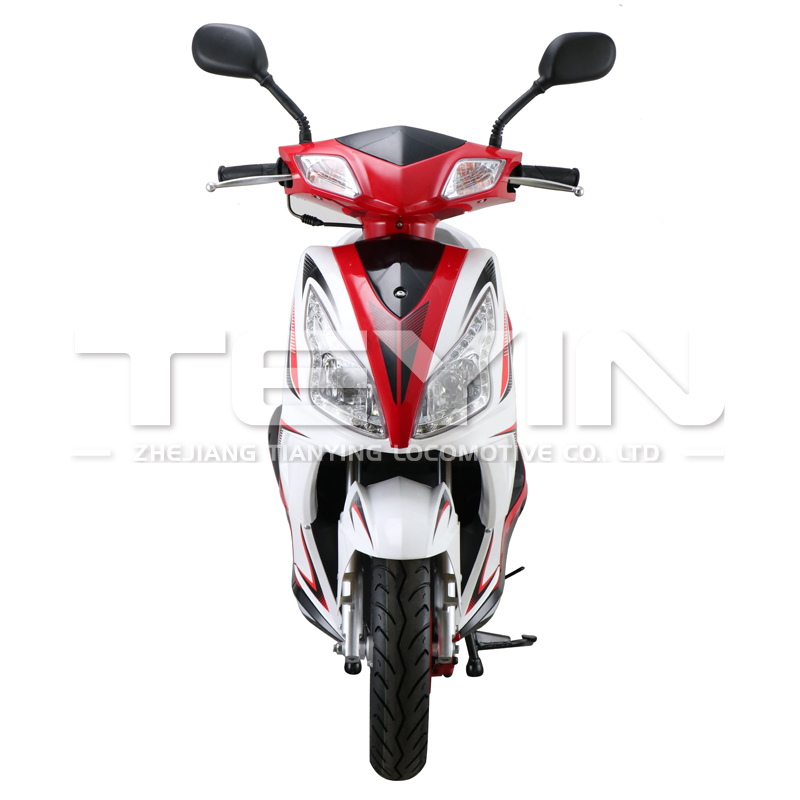 Front view of scooter showing headlights and mirrors