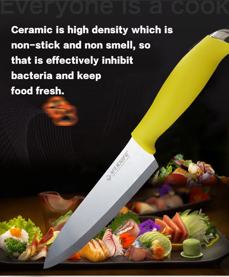 Ceramic knife being used to slice vegetables