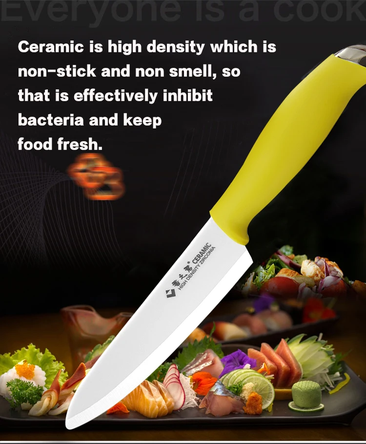 Ceramic knife slicing vegetables showing non-stick properties