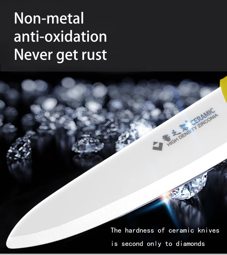 Close up of ceramic knife blade highlighting hardness properties
