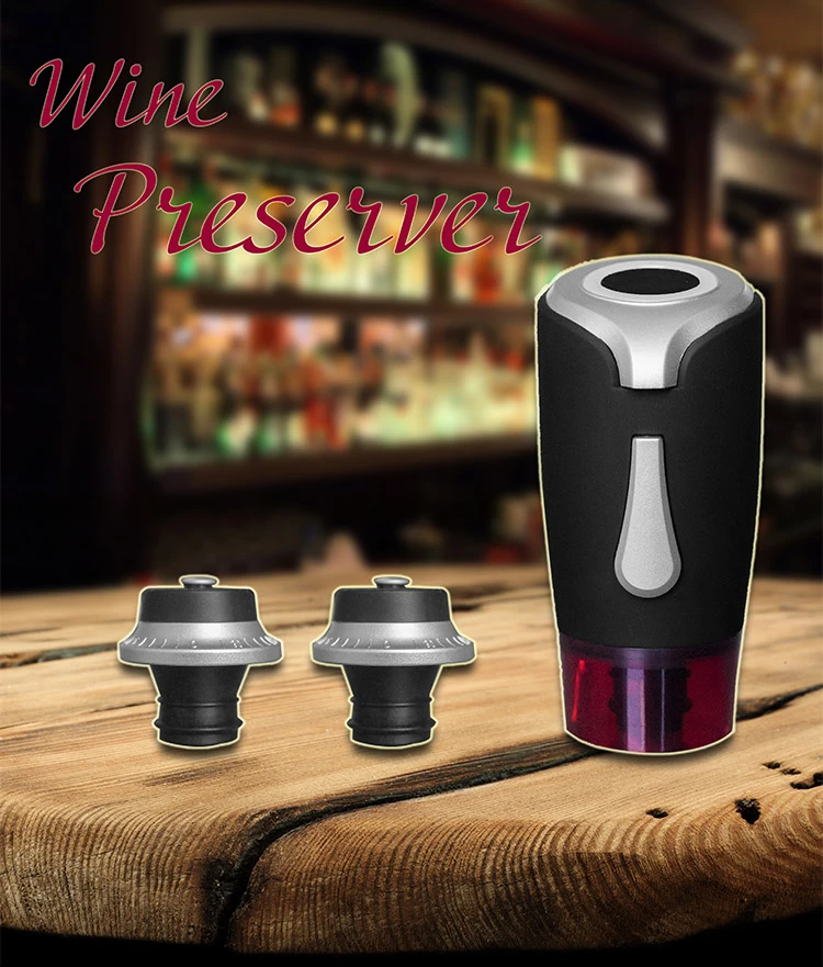 Automatic electric wine preserver pump kit with vacuum stopper and foil cutter