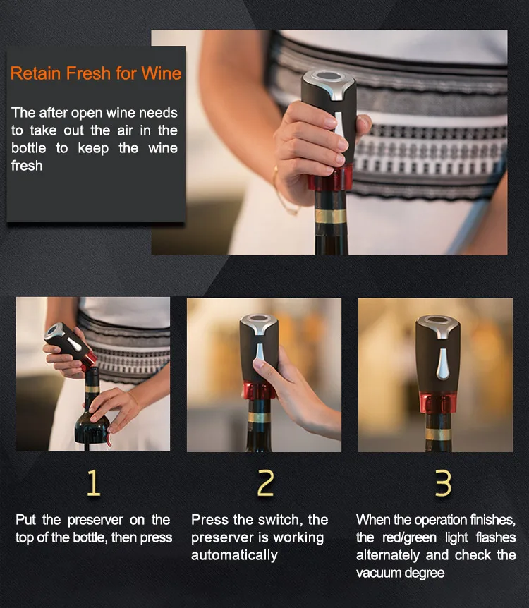 Step-by-step usage guide for the vacuum wine preserver