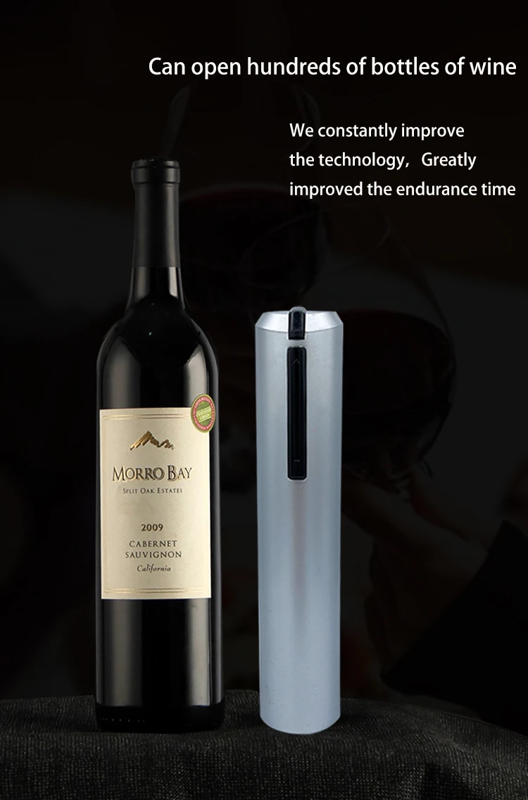 Close up of the automatic wine opener in use, demonstrating its efficiency.