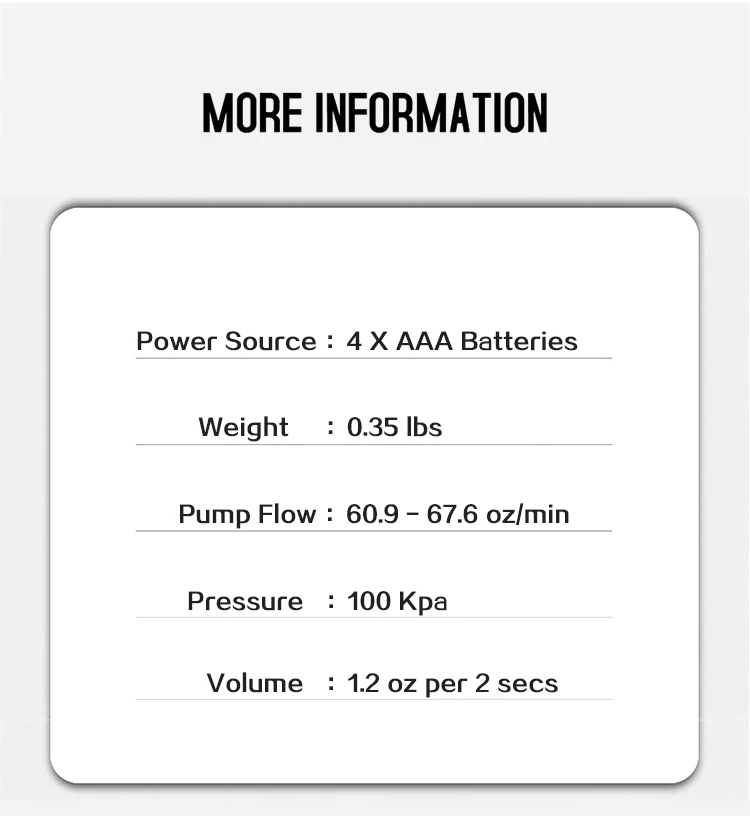 Infographic showing technical specifications of the aerator
