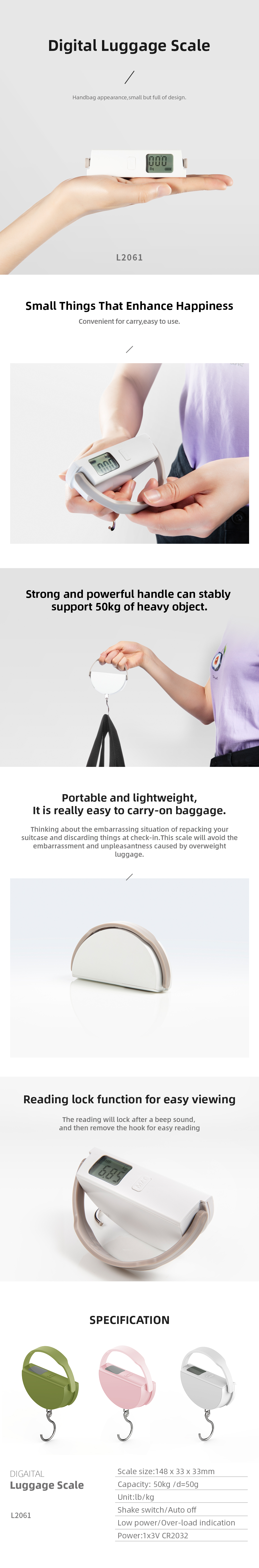 Digital luggage scale showing compact design and reading lock capability