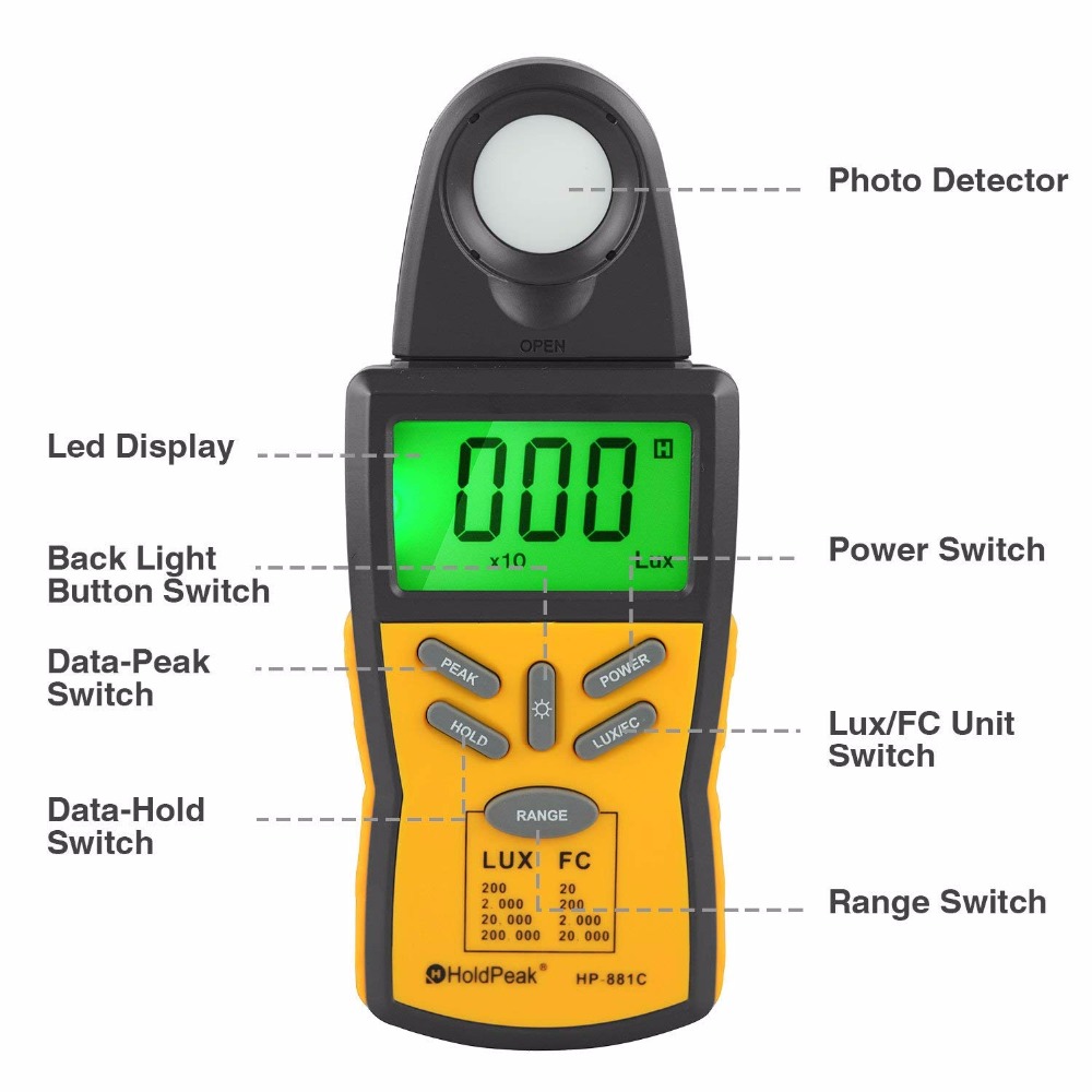 Lux Light Meter with Peak Hold,Lux/FC UnitData Hold and LCD Display - Image 2