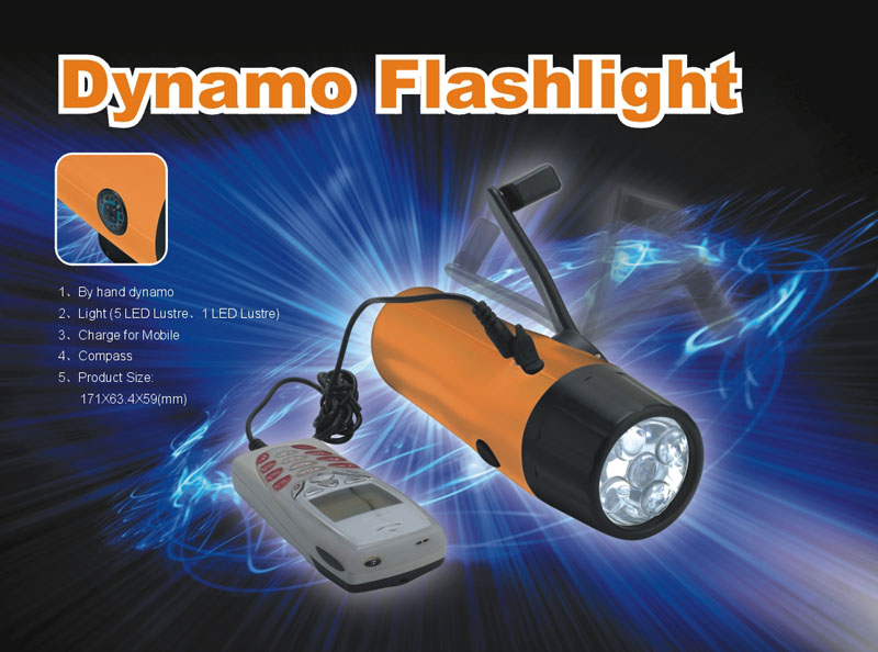 Dynamo Emergency Flashlight with Mobile Charging and Compass
