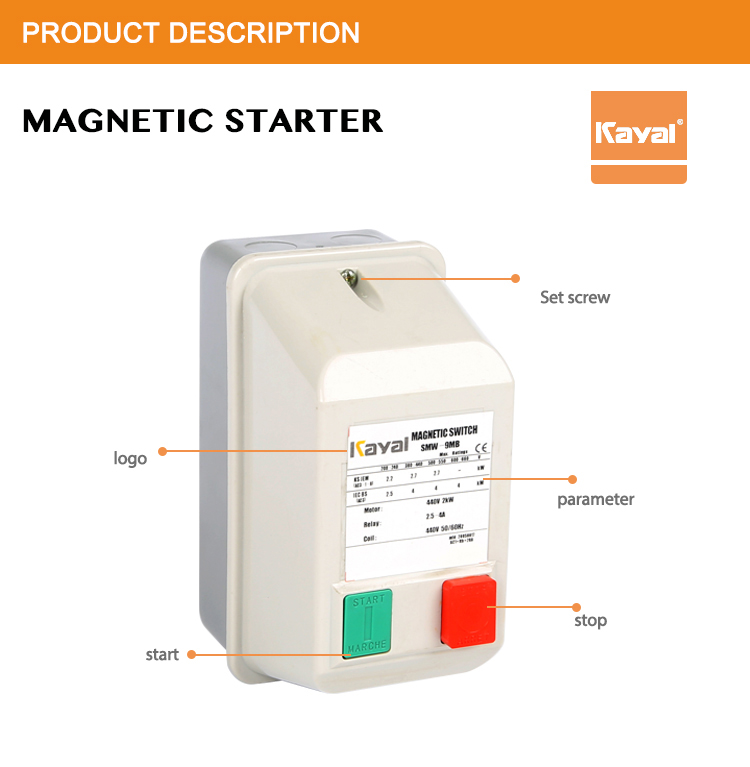 Magnetic starter unit showing control buttons and parameter labels