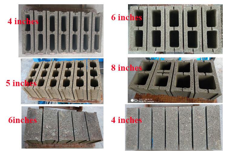 Various sizes of concrete blocks produced by the machine