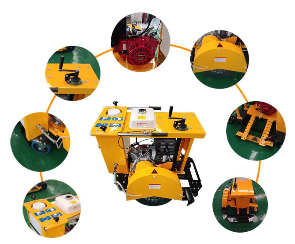 Road cutting machine performing a clean cut on asphalt
