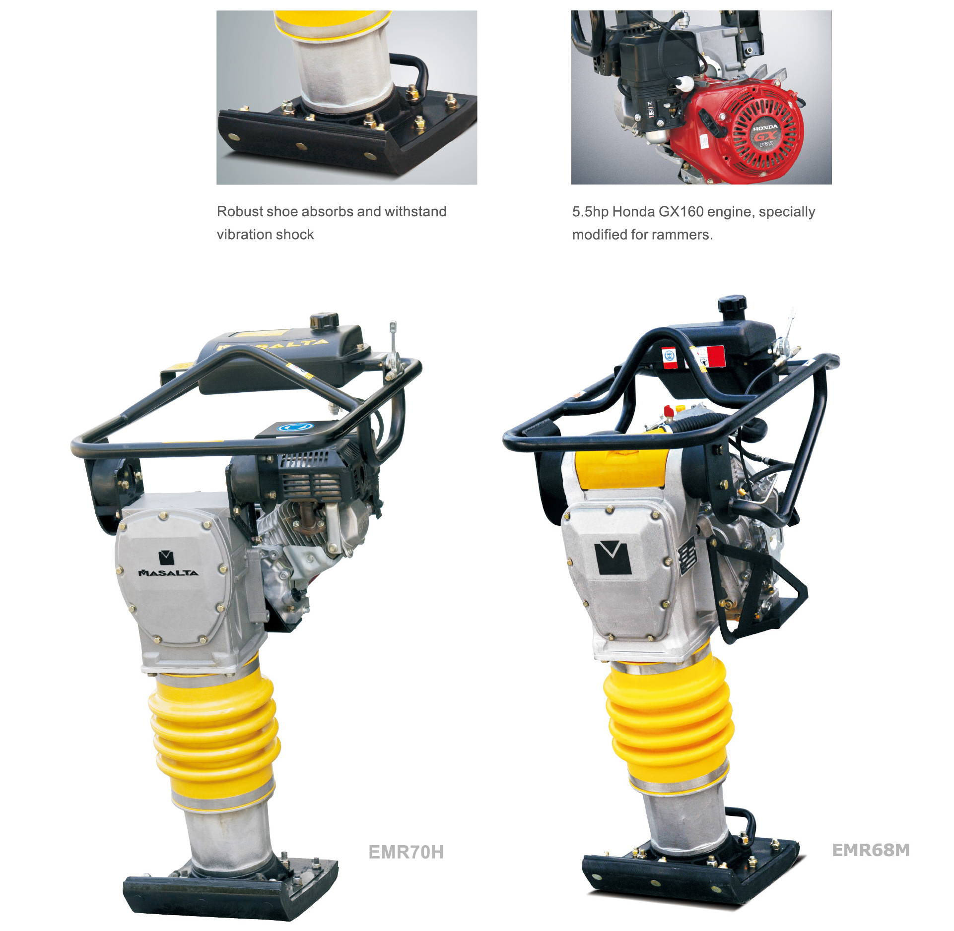 Tamping rammer showing engine and shoe components