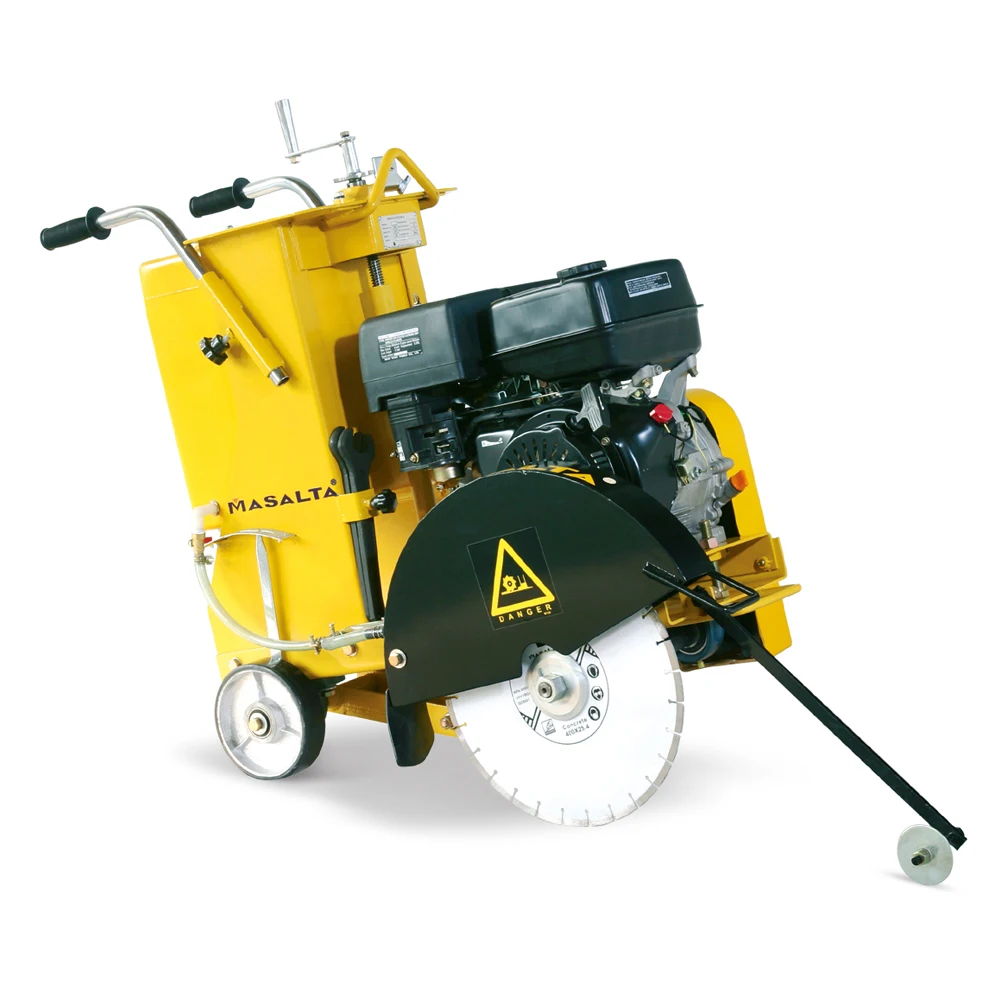 Side profile of the concrete floor saw showing the engine and water tank