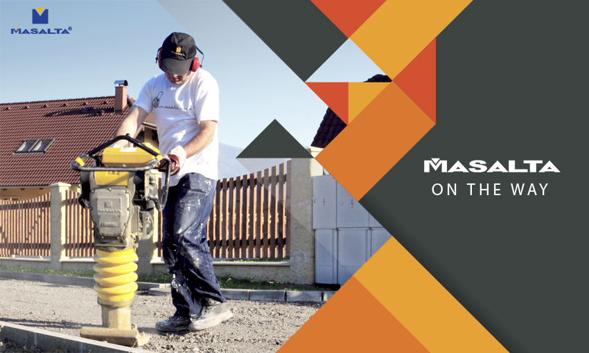 Tamping rammer in operation on a construction site