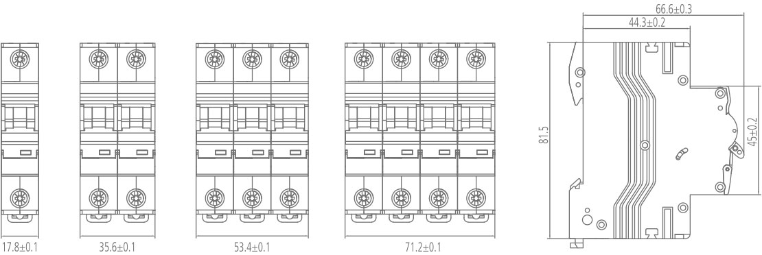 Dimensional drawing for MCB