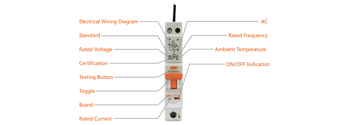 Product diagram showing wiring and operation features