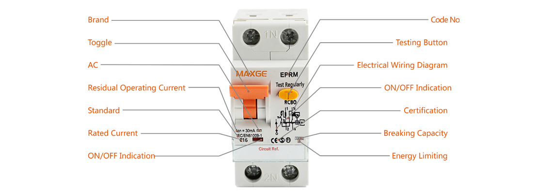 Product diagram highlighting test button and wiring